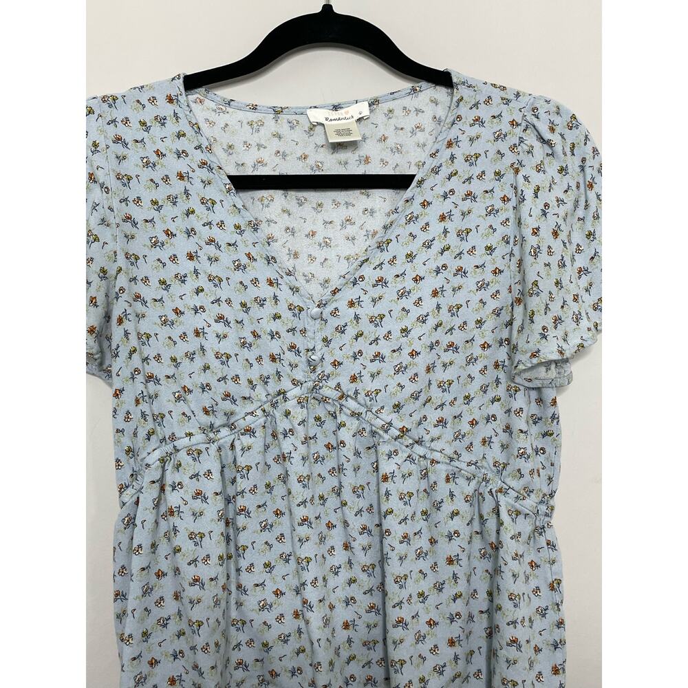 Urban Romantics Blouse Short Flutter Sleeve V-Neck Peplum Ruffled Floral Blue L - Picture 3 of 7